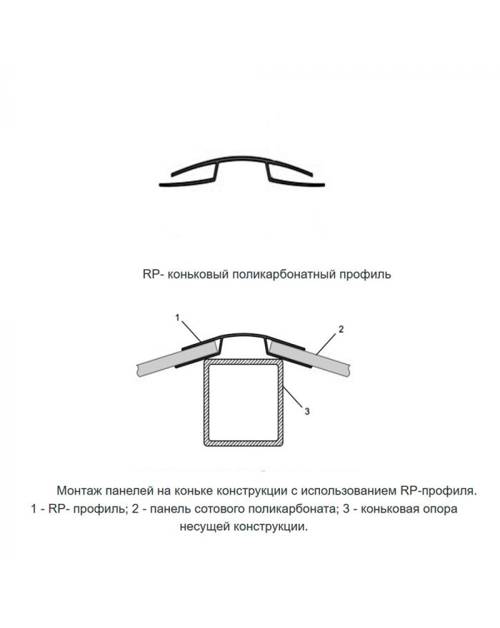 Коньковый профиль RP из поликарбоната прозрачный 6-8 мм